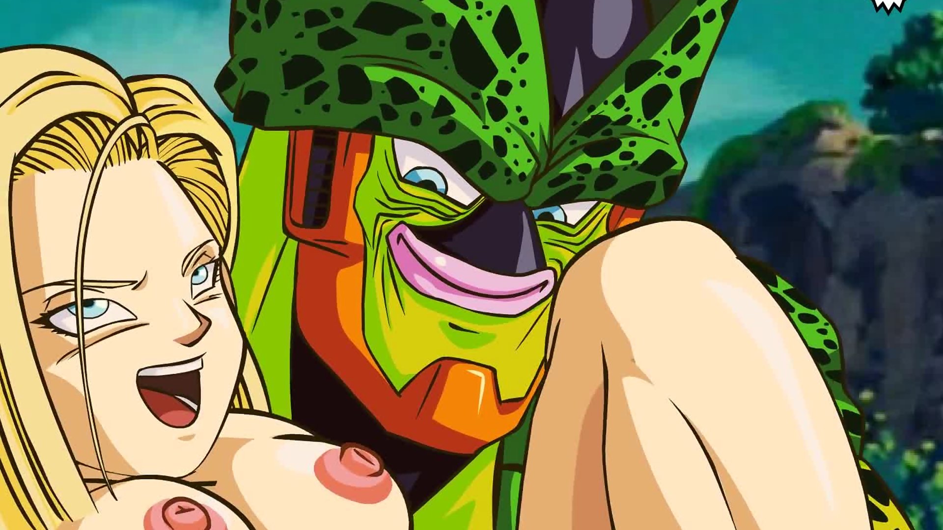 Dragonball Cell rough anal fucks Android 18 with his tail