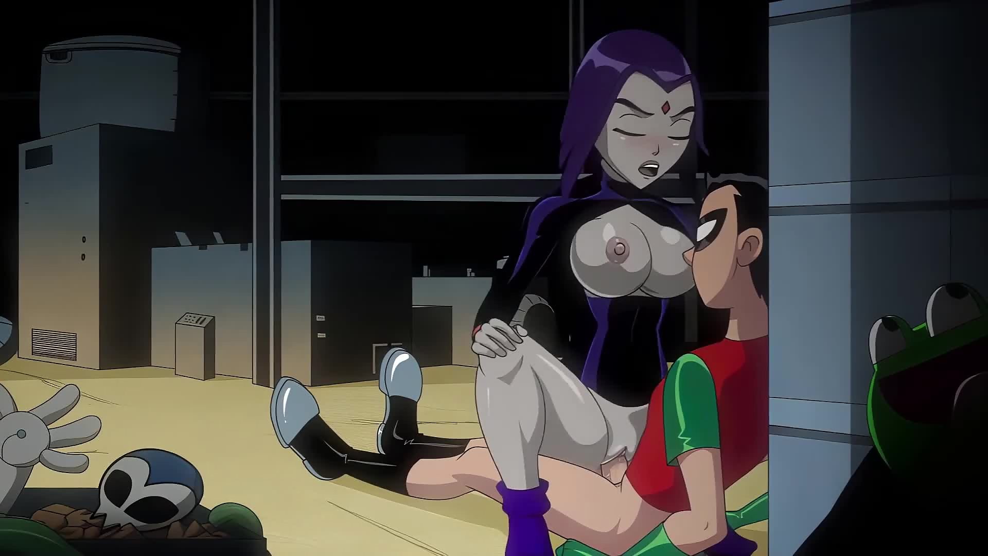 Raven from Teen Titans rides Robins cock with her juicy teen pussy
