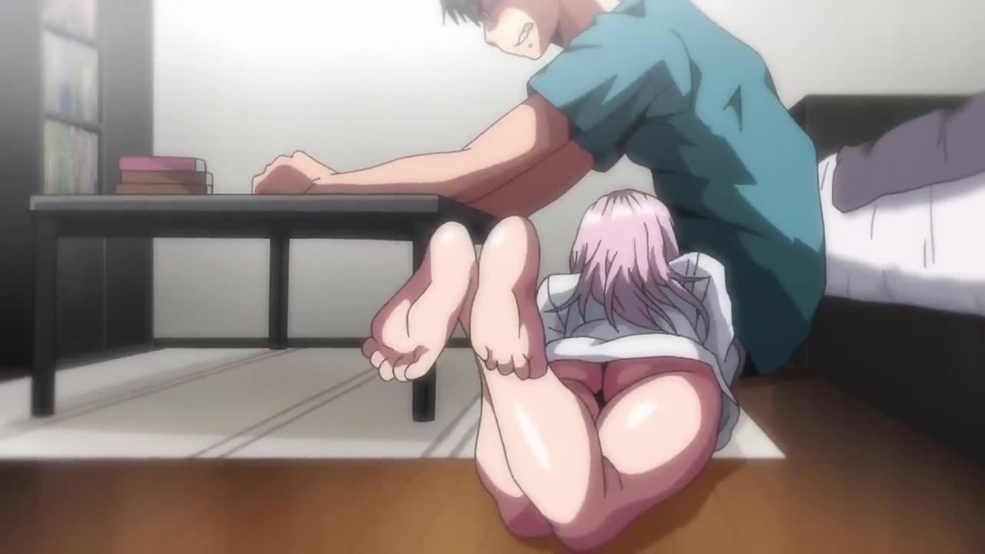 First Love Time 4 Schoolgirl gives hentai blowjob under desk in library