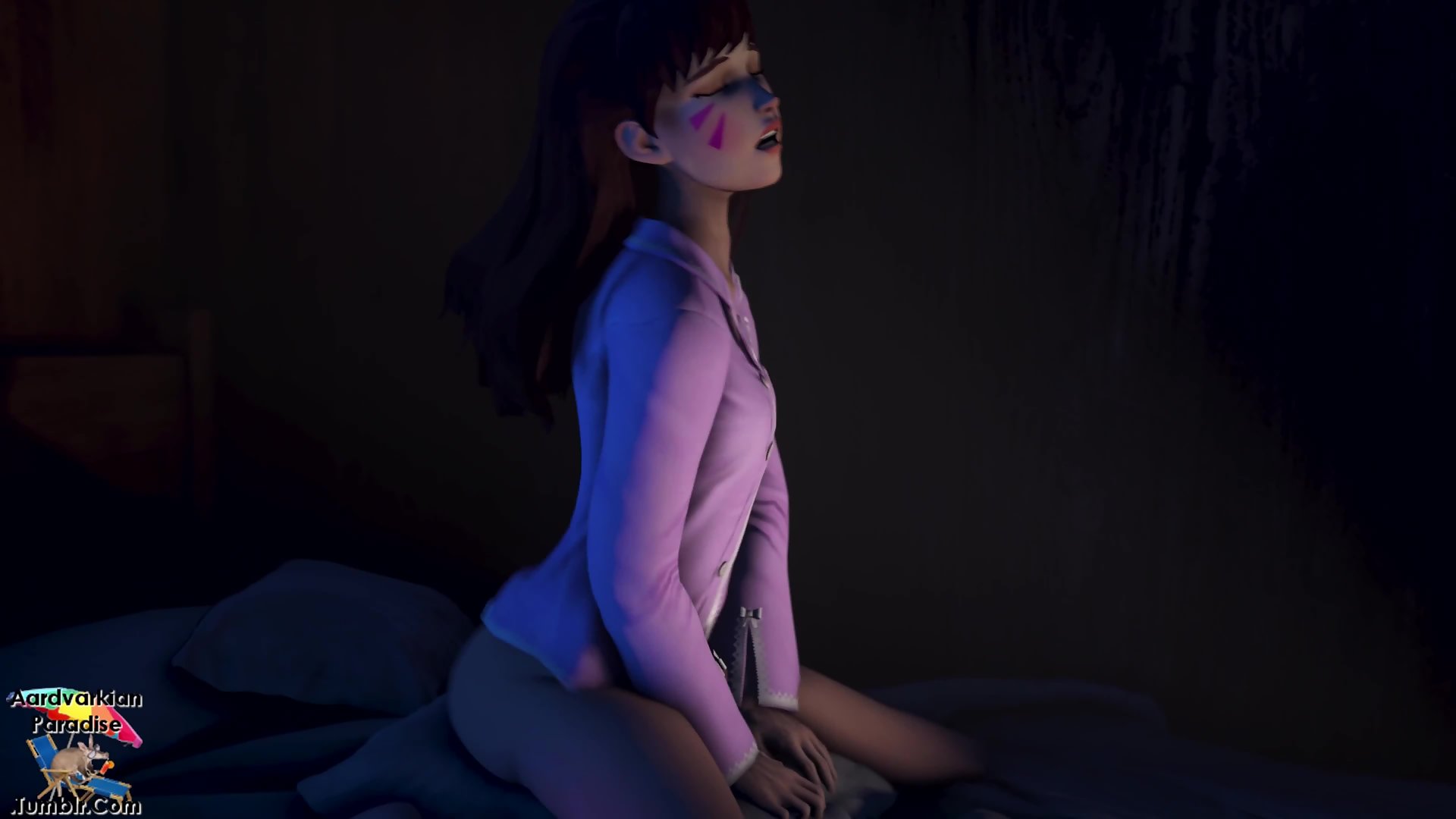 Rabbit Hole 1 D.Va watches porn while rubbing her pussy against a pillow