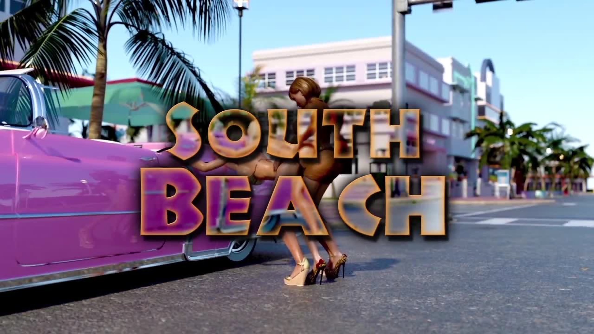 South Beach preview 3D Futanari girl bangs busty babe in a car
