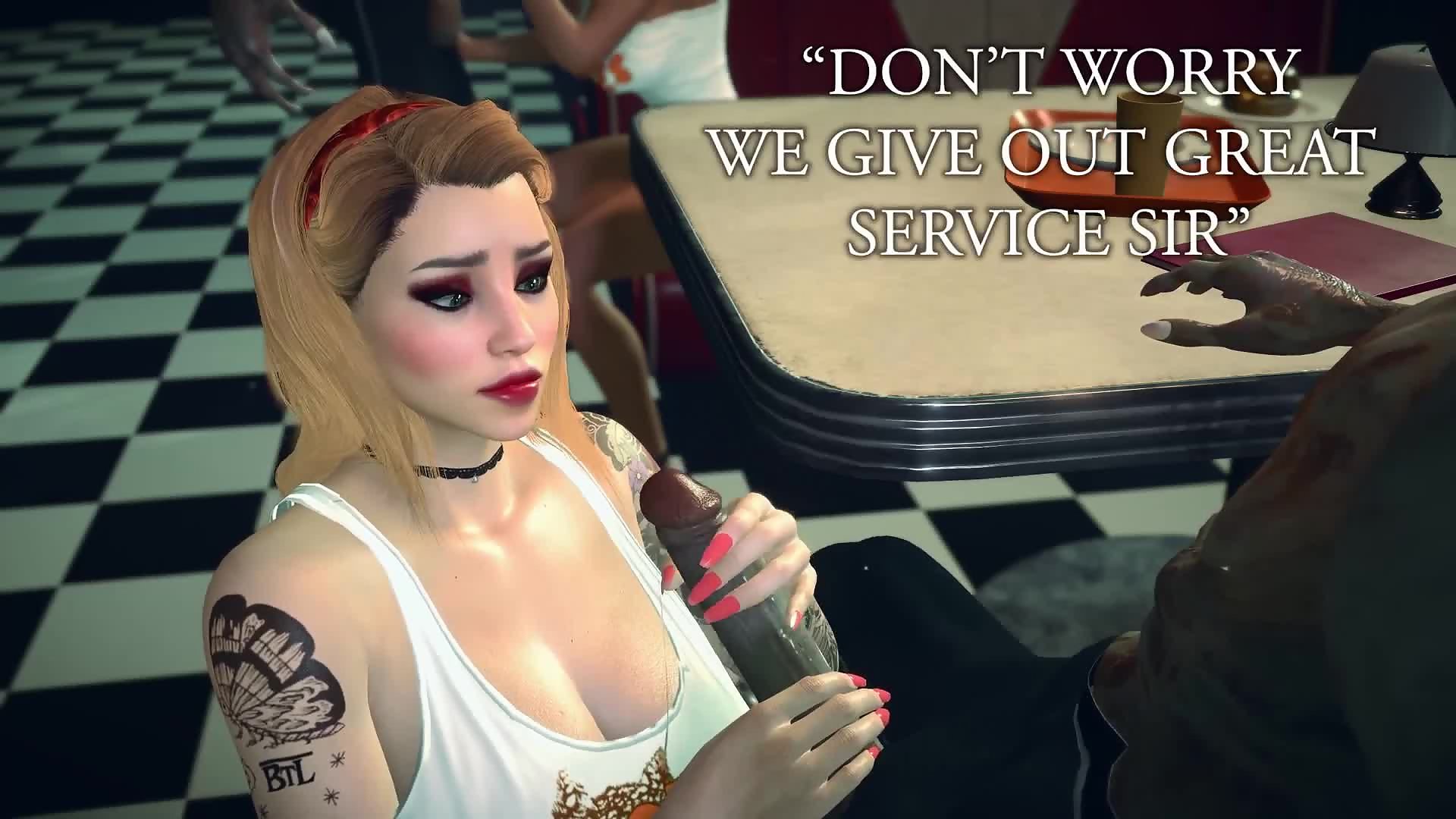 Hootees Special Menu Busty waitress fucks zombie for new car