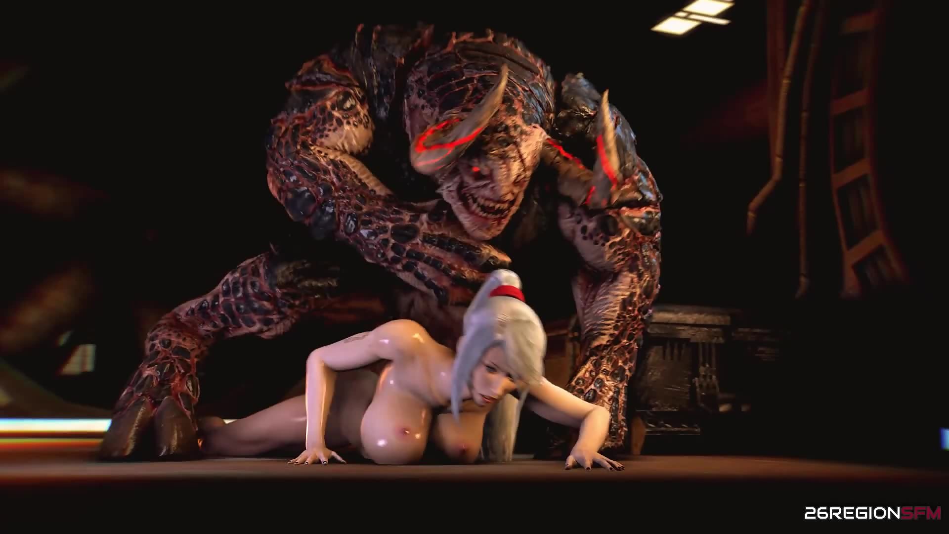 Sarah Bryant decides to battle Khnums giant demon dick with her stretched out asshole